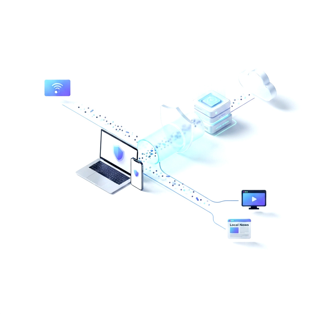 Схема работы раздельного туннелирования Nevoro VPN
