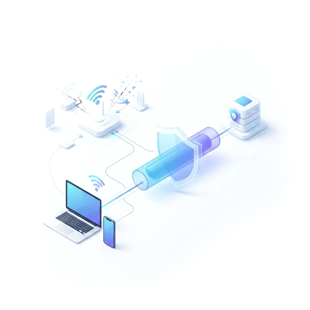 Схема защиты трафика в публичном Wi-Fi с Nevoro VPN